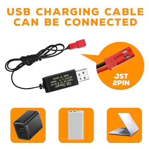 2PCS 3.7V 3000mAh Li-ion Battery with JST Plug with USB Charging Cable for HJ819 DE819 RC Boat Huina 1337 1338 1516 1517 1552 1554 1558 RC Engineering Vehicle Drift carTrucksToy Off-Road Racing
