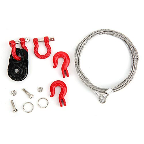 Acouto Equipment Three Piece Set Rc Steel Rope Pulley Lock Sleeve for Rc Model Car Climbing Vehicle Rc Crawler Accessories 1 10 Scale Snatch Block Winch Tow Strap Hook Trailer Stra