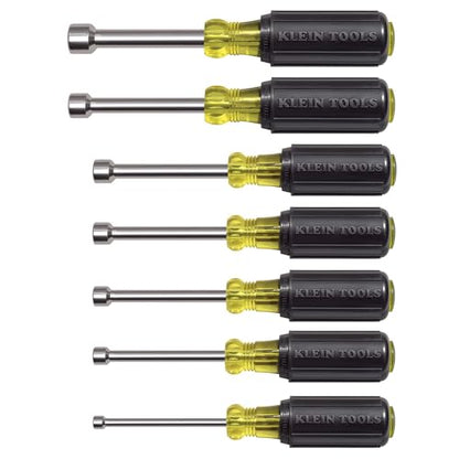 Klein Tools 631M Tool Set, Made in USA, Magnetic Nut Drivers Sizes 3/16, 1/4, 5/16, 11/32, 3/8, 7/16 and 1/2-Inch on 3-Inch Full Hollow Shaft, 7-Piece - style: Magnetic