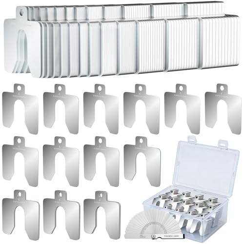 156 Pcs Size C 4" x 4" Stainless Steel Slotted Shims Kit, Metal Shim Stock for Leveling, Precision Shims Assortment with Feeler Gauge and Storage Box, Shim Kit for Furniture, Machinist, Motor Shop - size: Size C 4"x4" 156P 13T