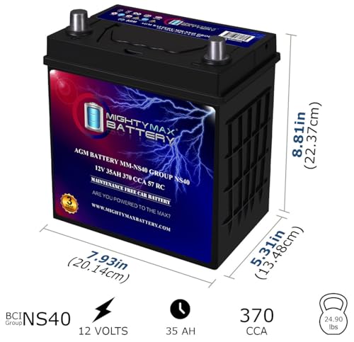 Mighty Max Battery MM-NS40 Start and Stop Car BCI Group Size NS40 12V 35Ah, 57RC, 370 CCA Rechargeable AGM Car Battery - style: Group NS40