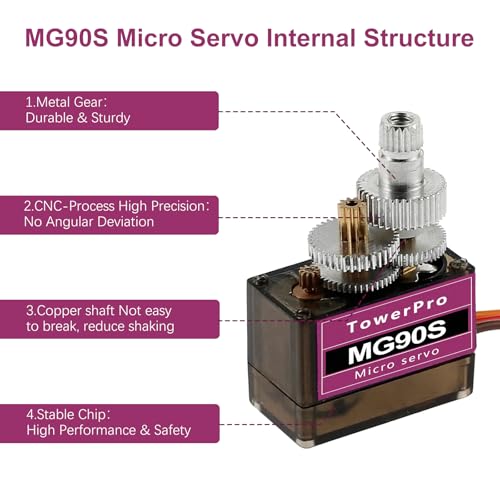 MG90S Micro Servo Motor Kit AYWHP 10 Pcs MG90S Servo Metal Gear Micro Servo for RC Helicopter/Car/Boat Micro Plane Mini Servos for Arduino Project(Servo Control Angle 0-180°) - size: 10