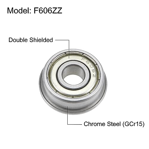 uxcell F606ZZ Flanged Ball Bearing 6x17x6mm Double Shielded Chrome Steel Flange Bearings, 4pcs - size: 6x17x6mm