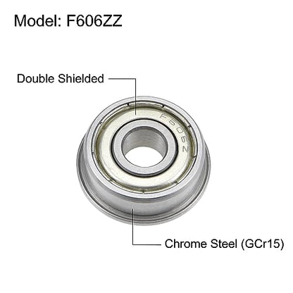 uxcell F606ZZ Flanged Ball Bearing 6x17x6mm Double Shielded Chrome Steel Flange Bearings, 4pcs - size: 6x17x6mm