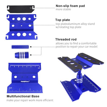 HobbyPark Mini RC Car Work Stand Aluminum for 1/24 1/18 Scale RC Crawler Axial SCX24 Traxxas TRX4M FCX24 FCX18 Workstation 360 Degree Rotation Lift Lower (Blue) - color: Blue