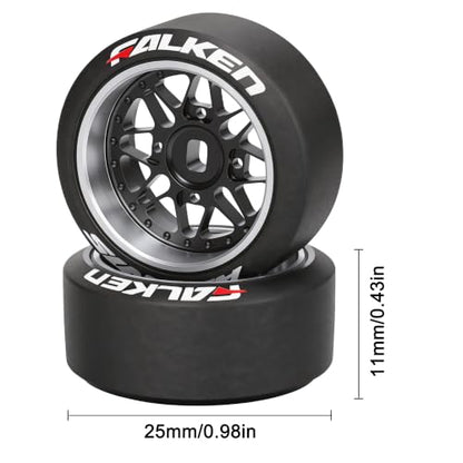 4 Pcs 25mm Star Shaped Rc Drift Wheels & Logo Drift Tires for 1/24 1/28 Wltoys, [2N+2W] Aluminum Alloy Rims with Rc Drift Car Tires for 1/24 1/28 Mini-Q HGD1 Wltoys K969 K989 k929(Black) - color: Black