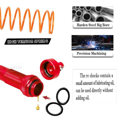 Aluminum Big Bore RC Shock Absorber Upgrades Part for 1/10 Slash 2WD 4x4,Stampede 2WD 4X4,Rustler 2WD 4X4,Hoss 2WD 4X4,Alloy 4PCS Front Rear RC Shocks w/Golden spring,Red - color: Red - Upgrades Part