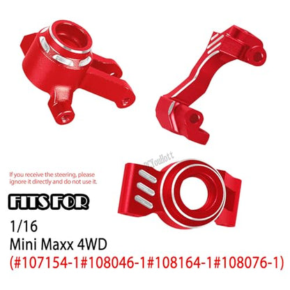 RC Aluminum Caster Block & Steering Blocks & Rear Stub Axle Carriers & Steering Bellcranks Upgrades Part for 1/16 Mini Maxx 4WD (Car Model:#107154-1#108046-1#108164-1#108076-1),Red - color: Red-(for 1/16）