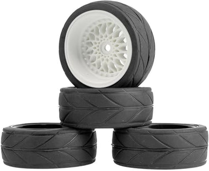 4PCS 64mm RC On Road Rubber Tires and Plastic Plating Wheel Rims Set Replacement Part for 1/10 RC Run-flating Touring Racing Drift Car Tyre(White,Offset:3mm) - color: White, size: Offset:3mm