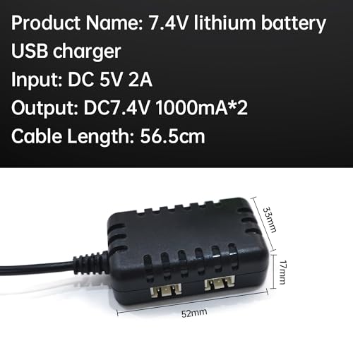 2S 7.4V 1-to-2 Charger with XH-3P Connector Plug for AX24 SCX24 FCX24 UTB18 SCX24 RC Cars and Trucks, for 7.4V 2S Lithium Batteries, Drones, Quadcopters, and Ships LiPO Batteries