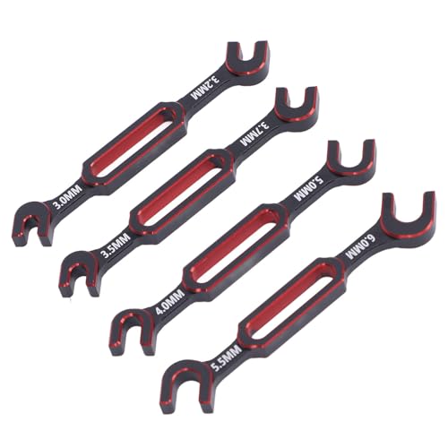 Fabater 4PCS RC Wrench, Aluminum Alloy Turnbuckle Nut Ball Joint Remover with 3.0 3.2 .5 .7 4.0 5.0 6.0mm Sizes for RC Car Boat Drone, Double End Universal Repair Tool (Red) - color: Red