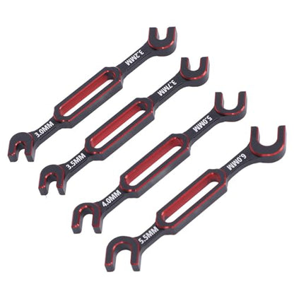 Fabater 4PCS RC Wrench, Aluminum Alloy Turnbuckle Nut Ball Joint Remover with 3.0 3.2 .5 .7 4.0 5.0 6.0mm Sizes for RC Car Boat Drone, Double End Universal Repair Tool (Red) - color: Red