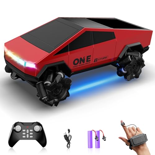 Gesture Sensing RC Drift Car, RC Stunt Car 360°Rotating Drifting RC Cars 1/28 4WD Drift RC Stunt Cars with Colorful Light 2.4GHz Remote Control Truck Gifts Toy for Kids Boys 8-12 - color: Red