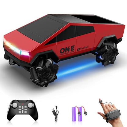 Gesture Sensing RC Drift Car, RC Stunt Car 360°Rotating Drifting RC Cars 1/28 4WD Drift RC Stunt Cars with Colorful Light 2.4GHz Remote Control Truck Gifts Toy for Kids Boys 8-12 - color: Red