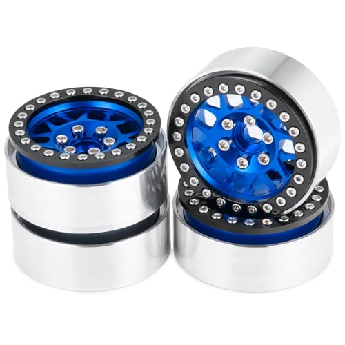 4PCS Metal 1.9 Inch Beadlock Wheels RC Wheel Rim Set, Blue+Black | Wheel Hub, For 1/10 RC Crawler TRX4 TRX6 Axial SCX10 I II III 90046 AXI03007 D90, 12mm Hex - color: Blue+black