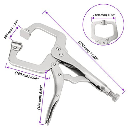JOIKIT 6PCS 11 Inch C-Clamp Locking Pliers, Welding Pliers, Vise Grip C-Clamp with Swivel Pads for Carpentry, Welding, Electrical Equipment - size: 11 Inch 6 PCS