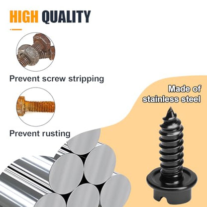 Rustproof Car License Plate Screw Kit, Stainless Steel Anti-Theft Anti-Rattle License Plate Frames Cover Fasteners, Universal Auto Self-Tapping Mounting Bolts for Car/Truck/SUV (8Sets) - size: 8Sets