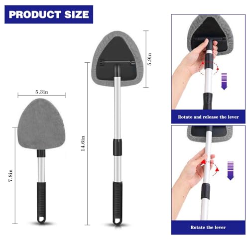 Car Windshield Cleaning Tool, Automotive Window Cleaner with 4 Reusable Washable Microfiber Pads & Extendable Handle, Vehicle Glass Wiper Kit, Universal for RV, SUV, Truck (Gray) - color: Gray