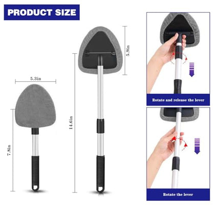 Car Windshield Cleaning Tool, Automotive Window Cleaner with 4 Reusable Washable Microfiber Pads & Extendable Handle, Vehicle Glass Wiper Kit, Universal for RV, SUV, Truck (Gray) - color: Gray