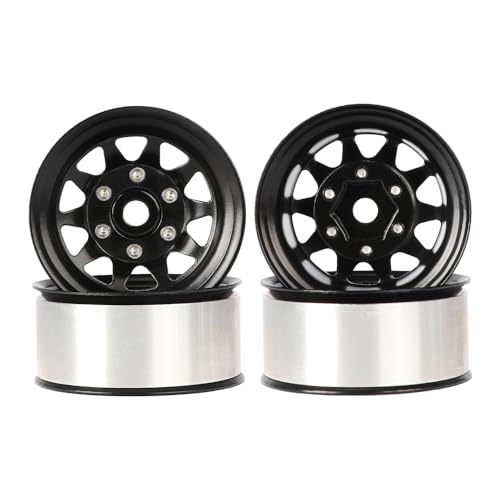 4PCS 1.55 Inch Aluminum Alloy Metal 10Holes Beadlock Wheel Rim Hubs Replacement Accessory for Tamiya AX90069 D90 TF2 CC01 CC02 1/10 RC Crawler Car Upgrade Parts(A-Black) - color: A-black