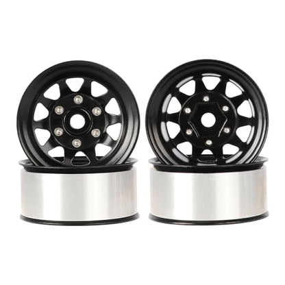 4PCS 1.55 Inch Aluminum Alloy Metal 10Holes Beadlock Wheel Rim Hubs Replacement Accessory for Tamiya AX90069 D90 TF2 CC01 CC02 1/10 RC Crawler Car Upgrade Parts(A-Black) - color: A-black