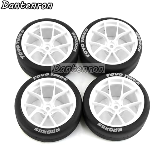 1/10 RC Drift Tires OD 65mm and Plastic Wheels Rims 12mm Hex Rally Racing Tyres for 1:10 Street Touring Car On Road Tamiya Traxxas HPI KYOSHO XV02 XV01 TT01 TT02 PTG2 A959 4PCS (White) - color: White