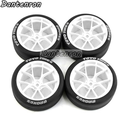 1/10 RC Drift Tires OD 65mm and Plastic Wheels Rims 12mm Hex Rally Racing Tyres for 1:10 Street Touring Car On Road Tamiya Traxxas HPI KYOSHO XV02 XV01 TT01 TT02 PTG2 A959 4PCS (White) - color: White