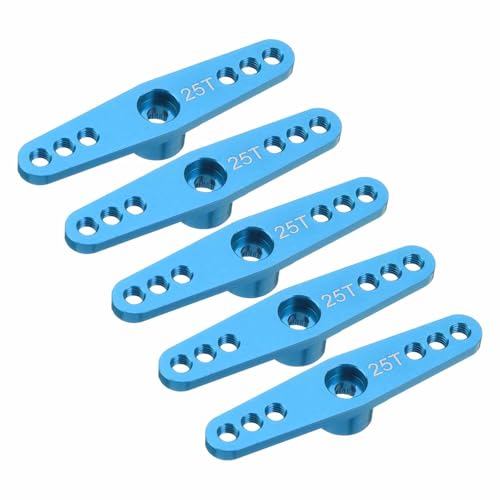 MECCANIXITY 5 Pcs Aluminum Servo Horn 25T 25 Teeth Servo Horn Steering Double Arms 47mm Length Pale Blue for DIY RC Car/Boat/Airplanes Boat Model - color: Pale Blue