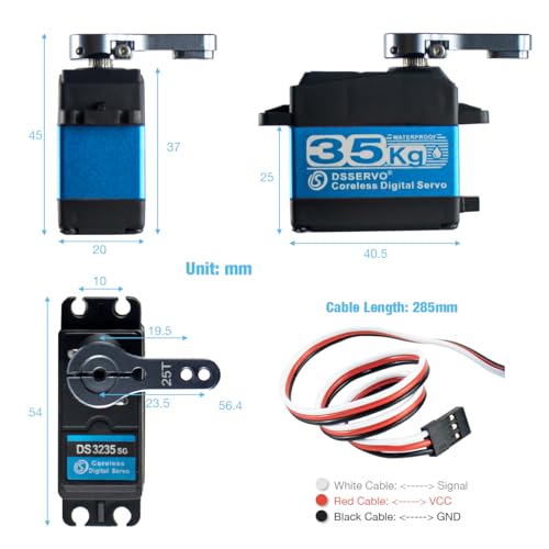 DS3235 35kg Digital RC Servo High Torque All Metal Gear Coreless Motor Waterproof Servo Motors for RC Robot, Car, Truck (Control Angle 270°)