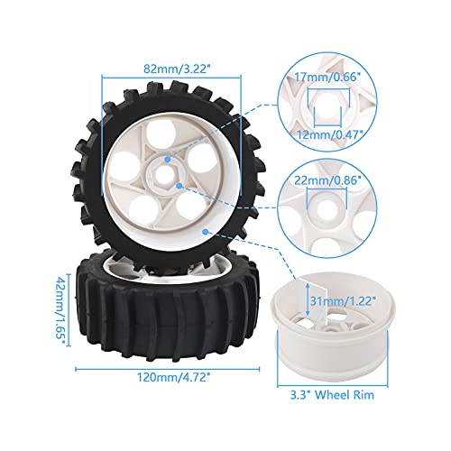 Rowiz 1/8 RC Wheels and Tires White Beach Desert/Snow 4pcs 5 Holes | Hex 17mm, 1/8 RC Off Road Buggy Baja
