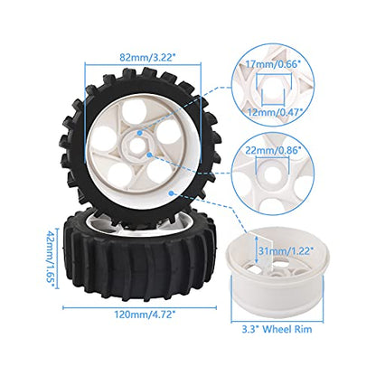 Rowiz 1/8 RC Wheels and Tires White Beach Desert/Snow 4pcs 5 Holes | Hex 17mm, 1/8 RC Off Road Buggy Baja