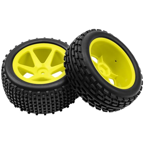 4Pcs HIRCQOO OD 88mm/3.46" Front Rear Rubber Tire Tyre & Plastic Wheel Rims 12mm Hex Compatible with Redcat Shockwave HPI HSP ExceedRC Kyosho 1/10 Scale Off Road Buggy (Yellow) - color: Yellow