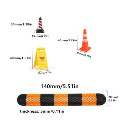 Limen 1/18 1/24 RC Car Scene Accessories Set, Mini Speed Bumps, Traffic Cones and Warning Signs for SCX24 TRX4M RC Crawler Garage Display Decoration