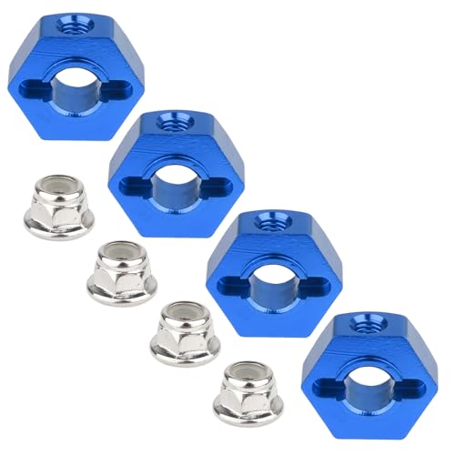 12mm Wheel Hex Hubs 5mm Axle Hole, Drive Adapter Set w/ M4 Flange Lock Nuts for 1/10 1/12 RC Car Truck Buggy, Compatible with Traxxas Tamiya Redcat Axial (Blue) - color: Blue