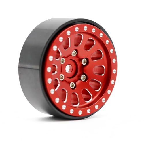 1.3” Brass Beadlock Wheels, -5.40mm Offset CNC 7 mm Hex Rims for 1/18 1/24 RC Crawler TRX4M, Axial SCX24 AX24, Redcat Ascent-18, FMS FCX24, 4 pcs, Red - color: Red