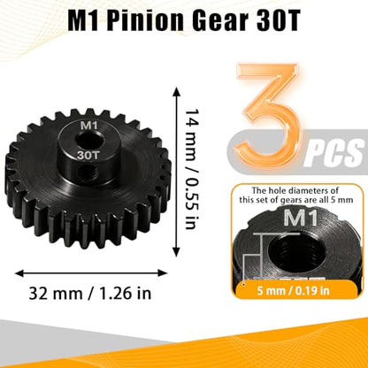 M1 Gear 30T 5mm Bore 3-Pack – High-Precision Hardened Steel Motor Pinion Gear for 1/8 1/10 RC Crawler, Monster Truck, Short Course Truck & Boat (Compatible with Traxxas Axial, FMS, HSP Redcat Losi) - style: M1 3Pcs 30T