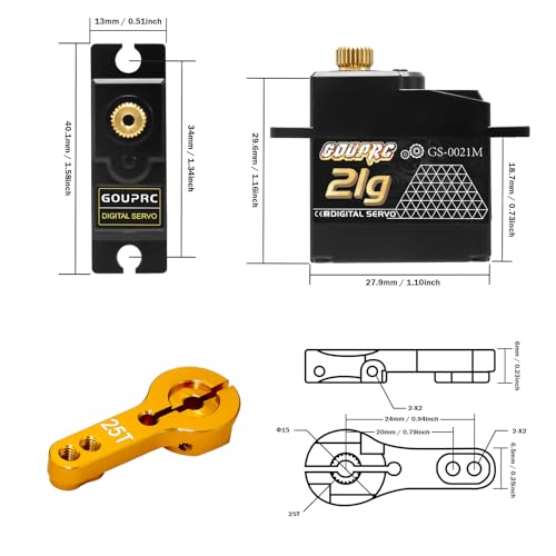 GOUPRC 21G Micro Mini Digital Servo of Metal Gears with 25T Servo Horn for 1/14 1/16 RC Crawler Car Upgrade Servo Parts Model Boat Airplane Robot (1PC) - style: 21G 1PC
