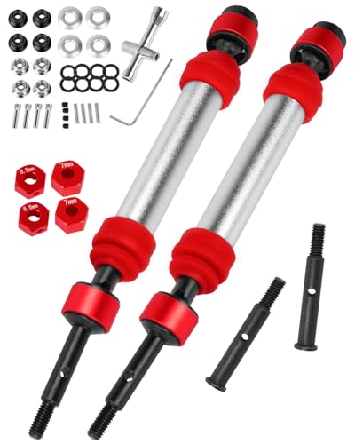 RC Driveshafts Axle Upgrades Part for 1/10 Slash 2WD(VXL),Hard Steel Front & Rear CVD Drive Shafts,2pcs,Silver &Red - color: Red(2pcs)