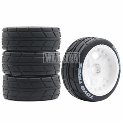 4PCS RC 1/10 On-Road Tires 65mm RC Rubber Tires w/Plastic Wheel Rim 12mm Hex Fit for 1/10 RC On-Road Rally Car HPI Tamiya TT01 TT02 Kyosho Wltoys 144001 - color: White 7