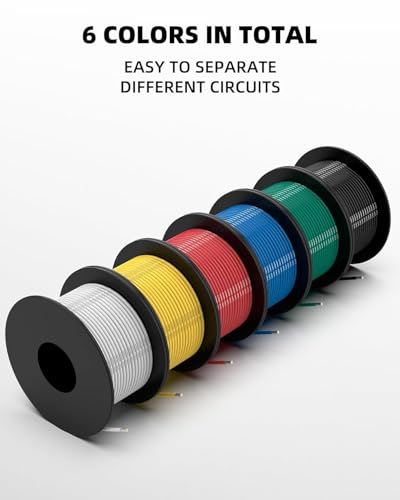 NAOEVO 22 Gauge Wire, Tinned Copper Silicone 22 AWG Automotive Wire, 600FT | 200°C, High Conductivity, Flexible 22 AWG Stranded Wire, 22 AWG Wire for Automotive, LED, DIY, Circuit (6 Colors 100ft/Spool) - size: 100ft, style: 22AWG