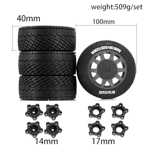 1/8 1/10 1/7 RC On Road Tires OD 3.94'' and Rally Racing Wheels 12mm 14mm 17mm Hex for 1:8 1:7 1:10 Street Touring Drift Car ARRMA Typhon 6S Losi Kyosho Tamiya TT02 HPI WR8 HSP 4PCS (Gray) - color: Gray