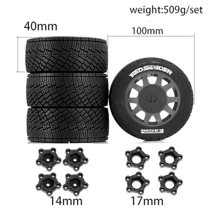 1/8 1/10 1/7 RC On Road Tires OD 3.94'' and Rally Racing Wheels 12mm 14mm 17mm Hex for 1:8 1:7 1:10 Street Touring Drift Car ARRMA Typhon 6S Losi Kyosho Tamiya TT02 HPI WR8 HSP 4PCS (Gray) - color: Gray