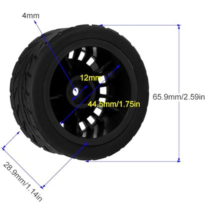 2.59" Rubber Tires & Nylon Wheel Rims 12mm Hex Hub Compatible with HSP Tamiya HPI Kyosho Redcat ExceedRC 1/10 On-Road Touring Car,WLtoys 1/14 144001 RC Buggy (Black) - color: Black