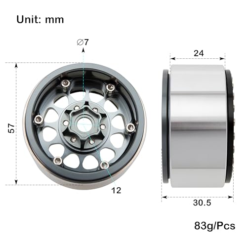 MEUS RACING 1.9 Beadlock Wheels Rims Deep-Dish Wheel for Axial SCX10 Traxxas TRX4 Vanquish VS4-10 Redcat Gen8 1/10 RC Crawler Upgrades (Style A, Titanium) - color: Style A, Titanium