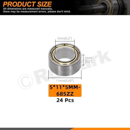 24Pcs 685ZZ Bearing Steel Ball Bearing Deep Groove Ball Bearing Double Shielded Bearings Small Bearings for Furniture Wheels Skateboards Scooters - size: 685ZZ/0.2x0.43x0.2inch, style: bearing steel