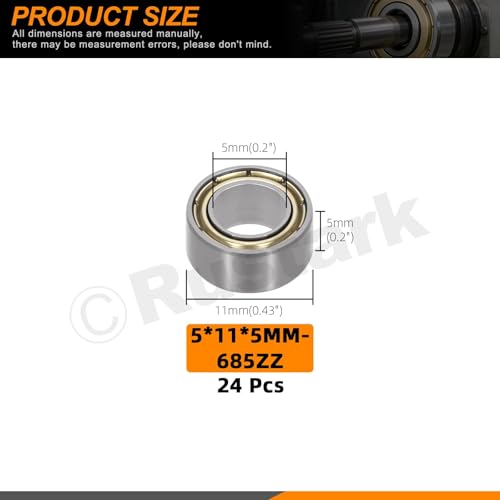 24Pcs 685ZZ Bearing Steel Ball Bearing Deep Groove Ball Bearing Double Shielded Bearings Small Bearings for Furniture Wheels Skateboards Scooters - size: 685ZZ/0.2x0.43x0.2inch, style: bearing steel