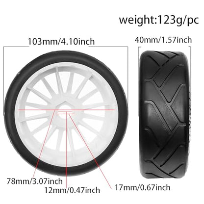 4PCS RC Off-Road Buggy 1:8 Tires and OD 103mm Arrow Pattern Hex 17mm Wheel Rims for 1:8 Scale RC On-Road Racing Car HPI WR8 HSP Hobao ARRMA Redcat Losi Kyosho VRX RC Rally Drift Car (C)