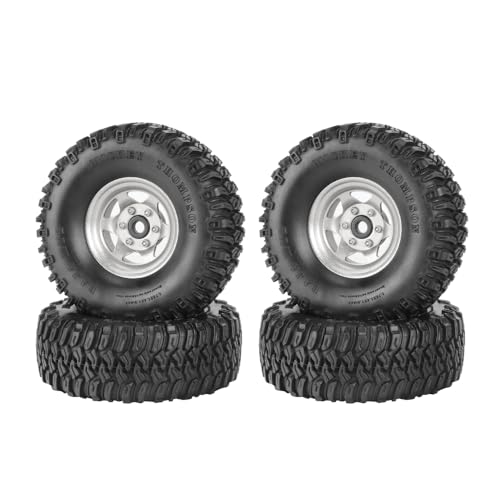 4PCS 1.55 Inch Aluminum Alloy Beadlock Wheel Rim Tyre and 95mm Rubber Tires Set for 1/10 RC Rock Crawler Car Upgrade Parts for Tamiya Axial AX90069 D90 TF2 CC01 LC70(6Spoke-Silver) - color: 6spoke-silver