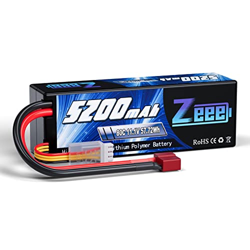 Zeee 3S Lipo Battery 5200mAh 11.1V 80C RC Battery Hard Case with T Connector for RC Car Boat Truck Helicopter Airplane Racing Models