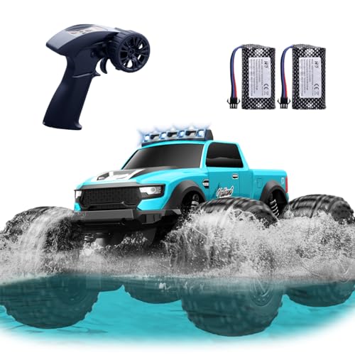 Rock Crawler RC Truck 4x4 Off Road Waterproof, 2.4Ghz Amphibious Remote Control Monster Truck with 2 Batteries, Dual Motors All Terrain RC Cars Toys for 8-12 Year Old Boys, Birthday